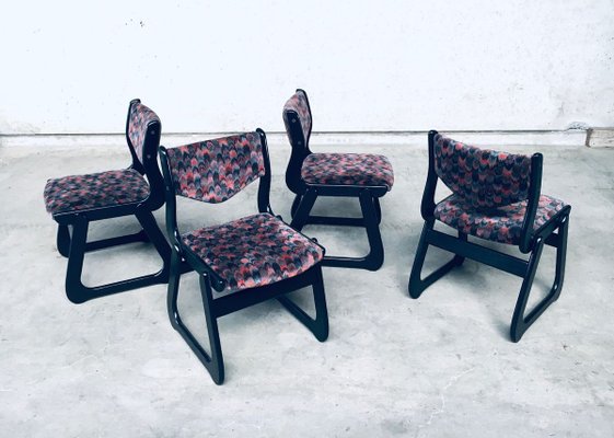 Mid-Century Modern Black Stained Wood Dining Chairs, 1970s, Set of 4-RQV-897122