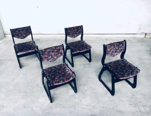 Mid-Century Modern Black Stained Wood Dining Chairs, 1970s, Set of 4-RQV-897122