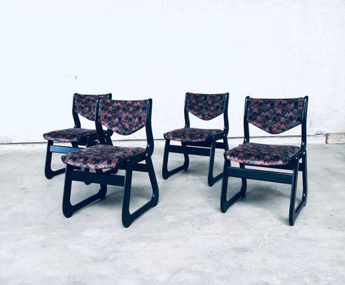 Mid-Century Modern Black Stained Wood Dining Chairs, 1970s, Set of 4-RQV-897122