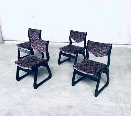 Mid-Century Modern Black Stained Wood Dining Chairs, 1970s, Set of 4-RQV-897122