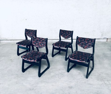 Mid-Century Modern Black Stained Wood Dining Chairs, 1970s, Set of 4-RQV-897122