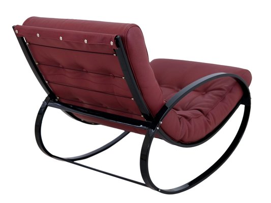 Mid-Century Modern Black Steel Tube Rocking Chair with Red Leather Upholstery-CXC-1752462