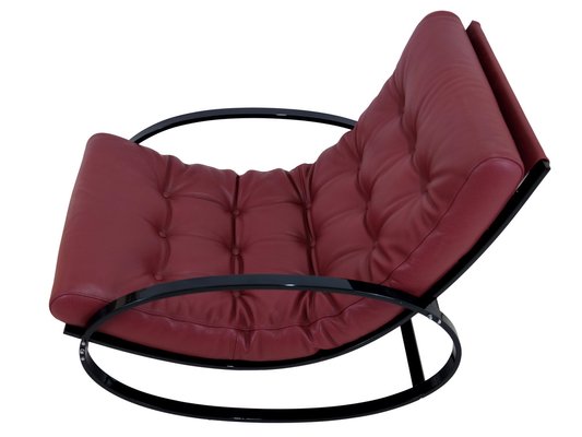 Mid-Century Modern Black Steel Tube Rocking Chair with Red Leather Upholstery-CXC-1752462