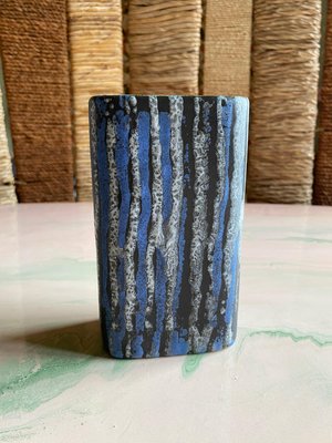 Mid-Century Modern Blue and White Striped Fat Lava Stoneware Vase from Jasba, 1960s-RUK-2042721