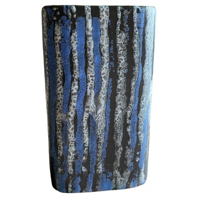 Mid-Century Modern Blue and White Striped Fat Lava Stoneware Vase from Jasba, 1960s-RUK-2042721