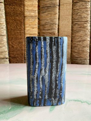 Mid-Century Modern Blue and White Striped Fat Lava Stoneware Vase from Jasba, 1960s-RUK-2042721