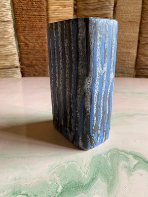 Mid-Century Modern Blue and White Striped Fat Lava Stoneware Vase from Jasba, 1960s-RUK-2042721