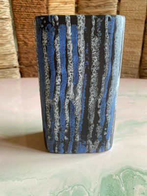 Mid-Century Modern Blue and White Striped Fat Lava Stoneware Vase from Jasba, 1960s-RUK-2042721