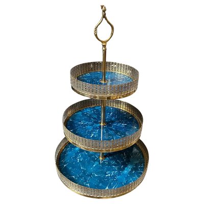 Mid-Century Modern Blue Goatskin and Brass Centerpiece attributed to Aldo Tura, 1950s-NMK-2021736