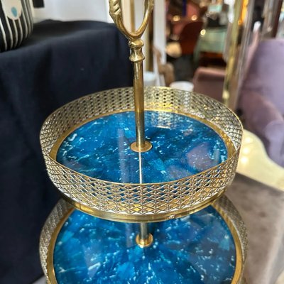 Mid-Century Modern Blue Goatskin and Brass Centerpiece attributed to Aldo Tura, 1950s-NMK-2021736