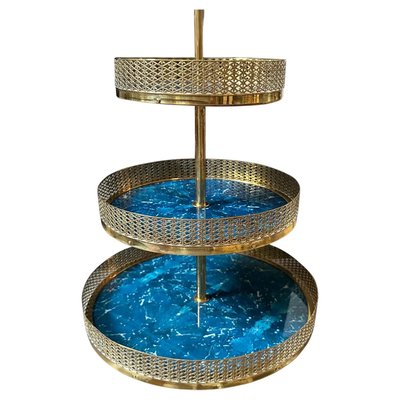 Mid-Century Modern Blue Goatskin and Brass Centerpiece attributed to Aldo Tura, 1950s-NMK-2021736