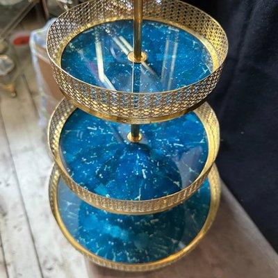 Mid-Century Modern Blue Goatskin and Brass Centerpiece attributed to Aldo Tura, 1950s-NMK-2021736