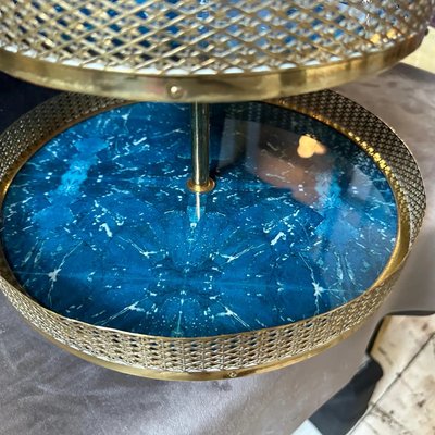 Mid-Century Modern Blue Goatskin and Brass Centerpiece attributed to Aldo Tura, 1950s-NMK-2021736