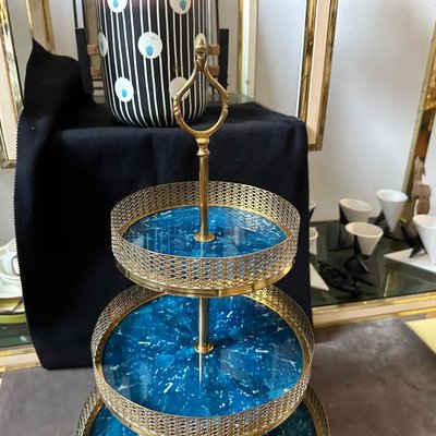 Mid-Century Modern Blue Goatskin and Brass Centerpiece attributed to Aldo Tura, 1950s-NMK-2021736