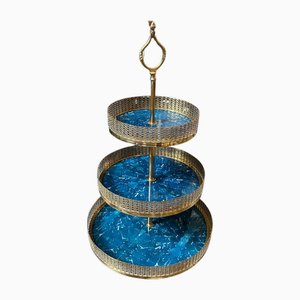 Mid-Century Modern Blue Goatskin and Brass Centerpiece attributed to Aldo Tura, 1950s-NMK-2021736