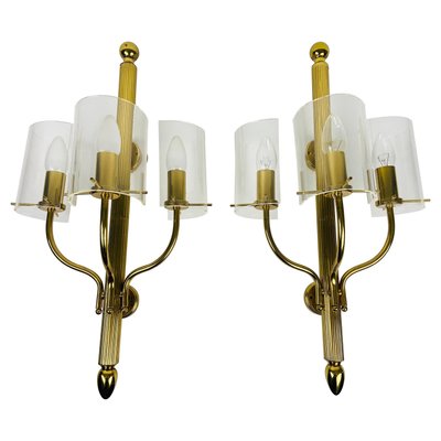 Mid-Century Modern Brass and Acrylic Glass Cinema Wall Lamps, 1950s, Set of 2-PUK-880235