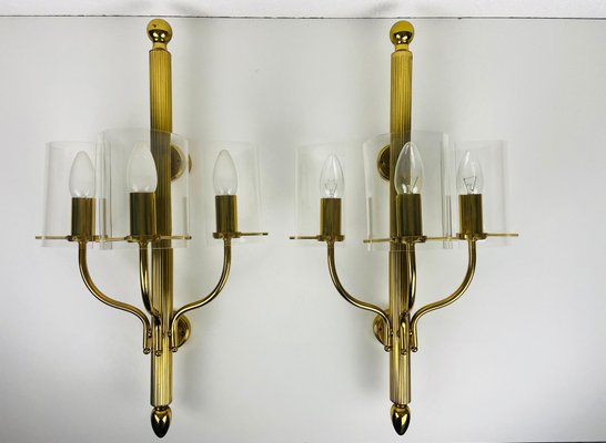 Mid-Century Modern Brass and Acrylic Glass Cinema Wall Lamps, 1950s, Set of 2-PUK-880235