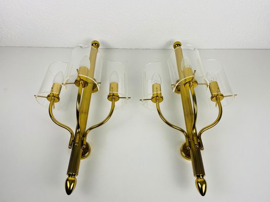 Mid-Century Modern Brass and Acrylic Glass Cinema Wall Lamps, 1950s, Set of 2-PUK-880235