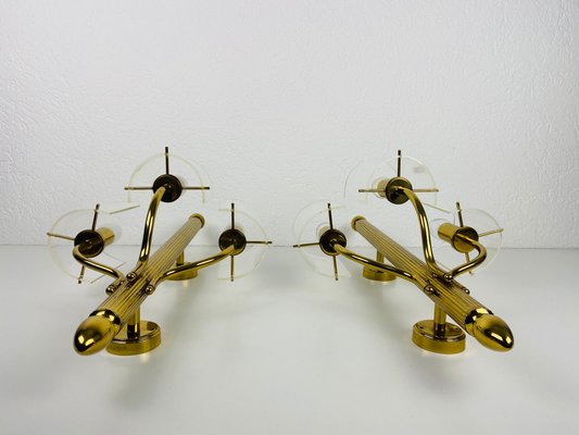 Mid-Century Modern Brass and Acrylic Glass Cinema Wall Lamps, 1950s, Set of 2-PUK-880235