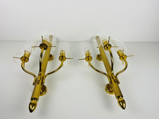 Mid-Century Modern Brass and Acrylic Glass Cinema Wall Lamps, 1950s, Set of 2-PUK-880235