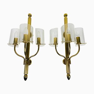 Mid-Century Modern Brass and Acrylic Glass Cinema Wall Lamps, 1950s, Set of 2-PUK-880235