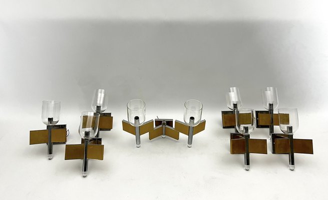 Mid-Century Modern Brass and Chrome Sconces by Sciolari, Italy 1970s, Set of 8-OT-1722529