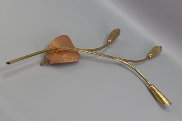 Mid-Century Modern Brass and Copper Cone-Shaped Three Light Wall Sconce-KEG-1086731