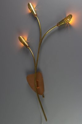 Mid-Century Modern Brass and Copper Cone-Shaped Three Light Wall Sconce-KEG-1086731