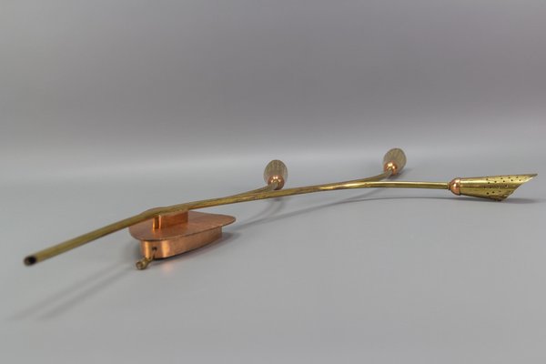 Mid-Century Modern Brass and Copper Cone-Shaped Three Light Wall Sconce-KEG-1086731