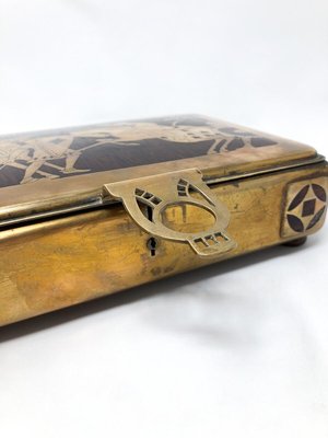 Mid-Century Modern Brass and Exotic Wood Playing Card Box-FGA-1741972