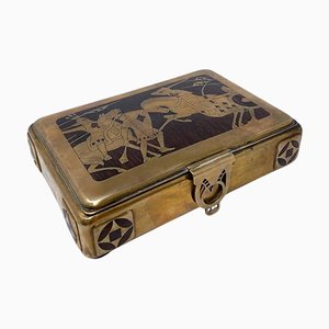 Mid-Century Modern Brass and Exotic Wood Playing Card Box-FGA-1741972