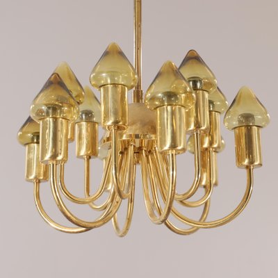 Mid-Century Modern Brass and Glass Model T 789/12 Chandelier from Hans-Agne Jakobsson Ab Markaryd-RUK-1758070