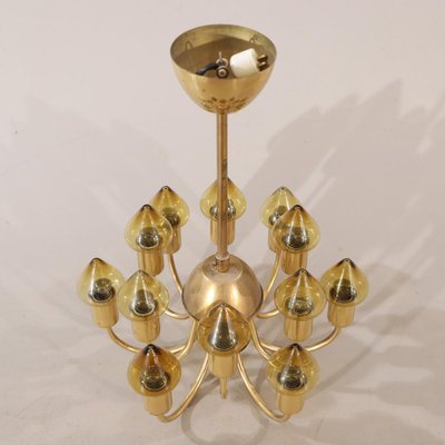 Mid-Century Modern Brass and Glass Model T 789/12 Chandelier from Hans-Agne Jakobsson Ab Markaryd-RUK-1758070