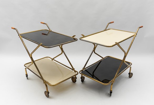 Mid-Century Modern Brass and Glass Serving Carts, 1950s, Set of 2