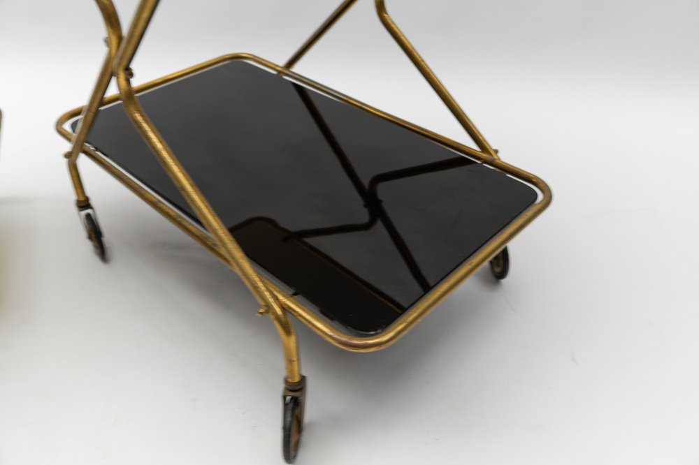 Mid-Century Modern Brass and Glass Serving Carts, 1950s, Set of 2