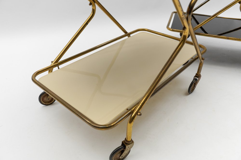 Mid-Century Modern Brass and Glass Serving Carts, 1950s, Set of 2