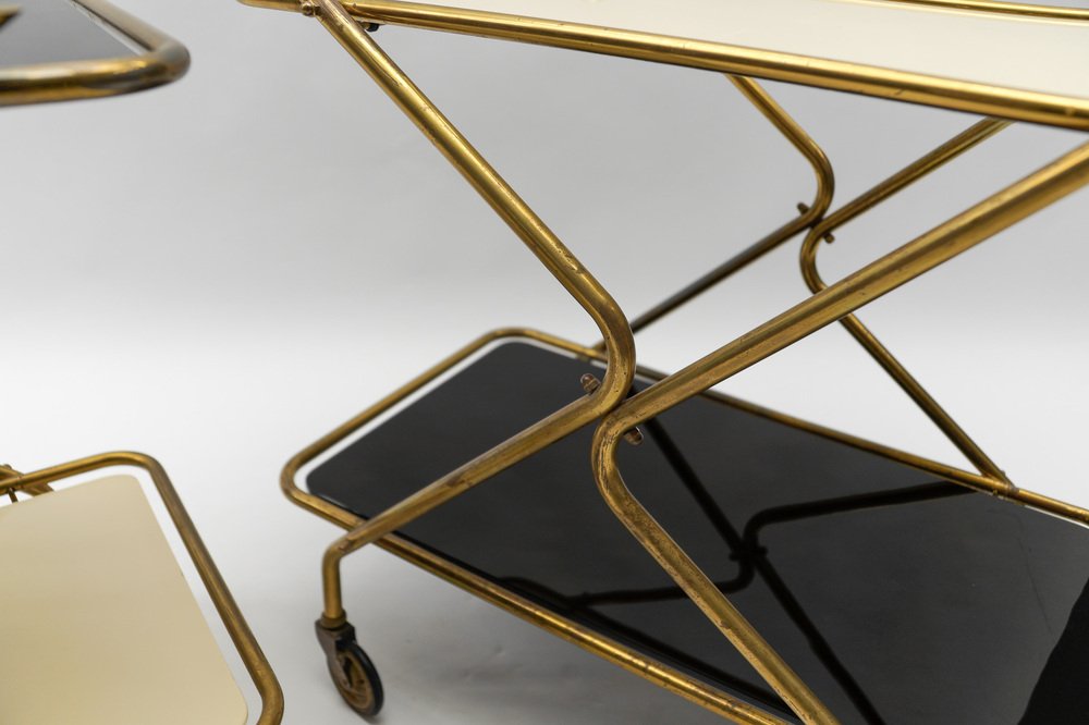 Mid-Century Modern Brass and Glass Serving Carts, 1950s, Set of 2-KQB-1783672