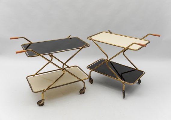 Mid-Century Modern Brass and Glass Serving Carts, 1950s, Set of 2-KQB-1783672