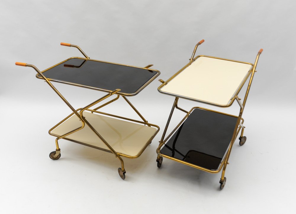 Mid-Century Modern Brass and Glass Serving Carts, 1950s, Set of 2