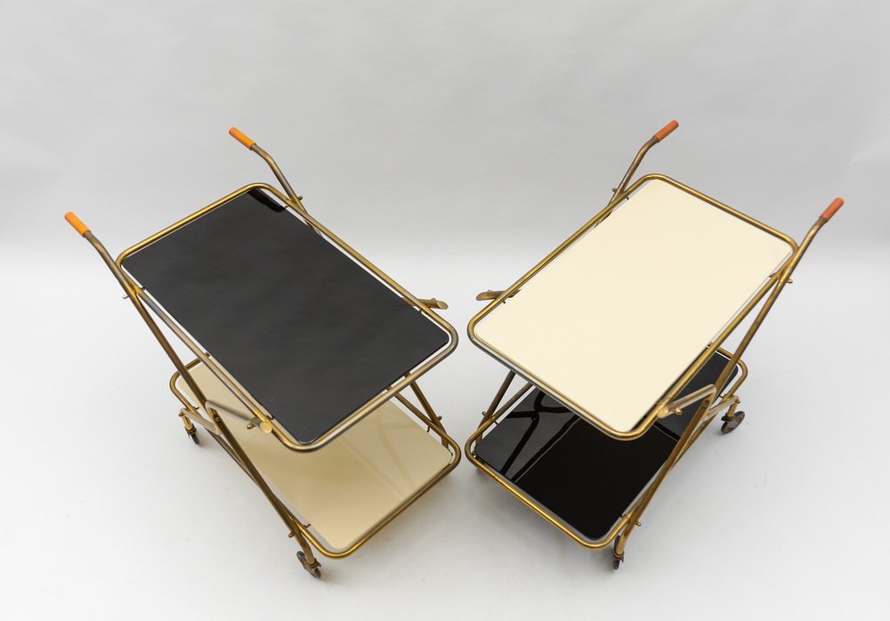 Mid-Century Modern Brass and Glass Serving Carts, 1950s, Set of 2