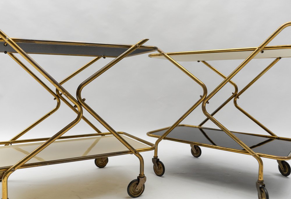 Mid-Century Modern Brass and Glass Serving Carts, 1950s, Set of 2