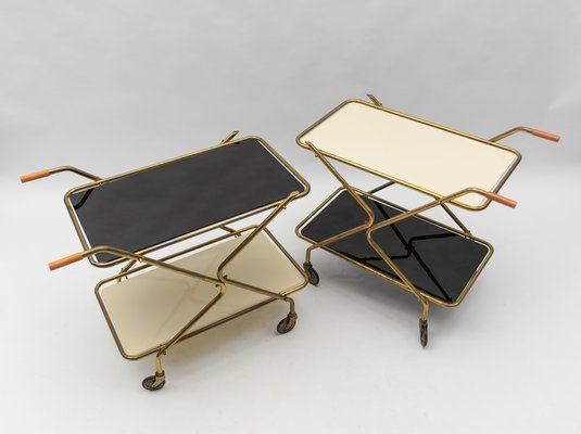 Mid-Century Modern Brass and Glass Serving Carts, 1950s, Set of 2-KQB-1783672