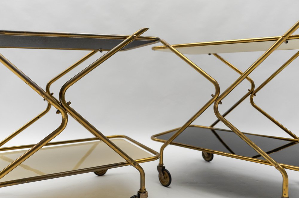 Mid-Century Modern Brass and Glass Serving Carts, 1950s, Set of 2