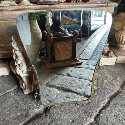 Mid-Century Modern Brass and Glass Wall Mirror, 1950s-NMK-2036006