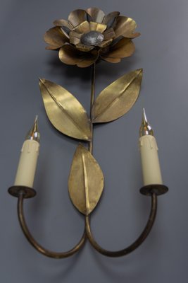 Mid-Century Modern Brass and Metal Flower-Shaped Twin Arm Sconce, France, 1950s-KEG-1720298