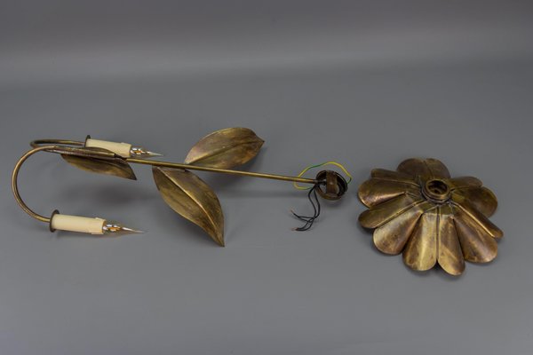 Mid-Century Modern Brass and Metal Flower-Shaped Twin Arm Sconce, France, 1950s-KEG-1720298