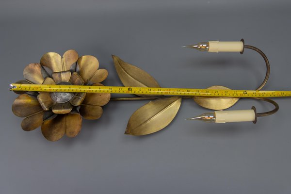 Mid-Century Modern Brass and Metal Flower-Shaped Twin Arm Sconce, France, 1950s-KEG-1720298