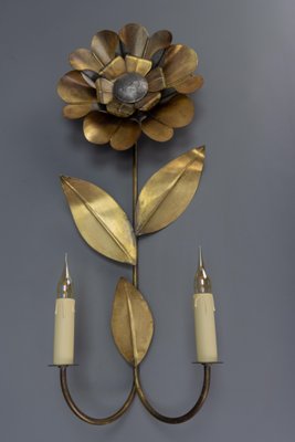 Mid-Century Modern Brass and Metal Flower-Shaped Twin Arm Sconce, France, 1950s-KEG-1720298