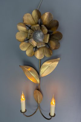 Mid-Century Modern Brass and Metal Flower-Shaped Twin Arm Sconce, France, 1950s-KEG-1720298