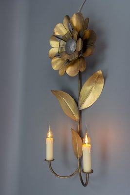 Mid-Century Modern Brass and Metal Flower-Shaped Twin Arm Sconce, France, 1950s-KEG-1720298